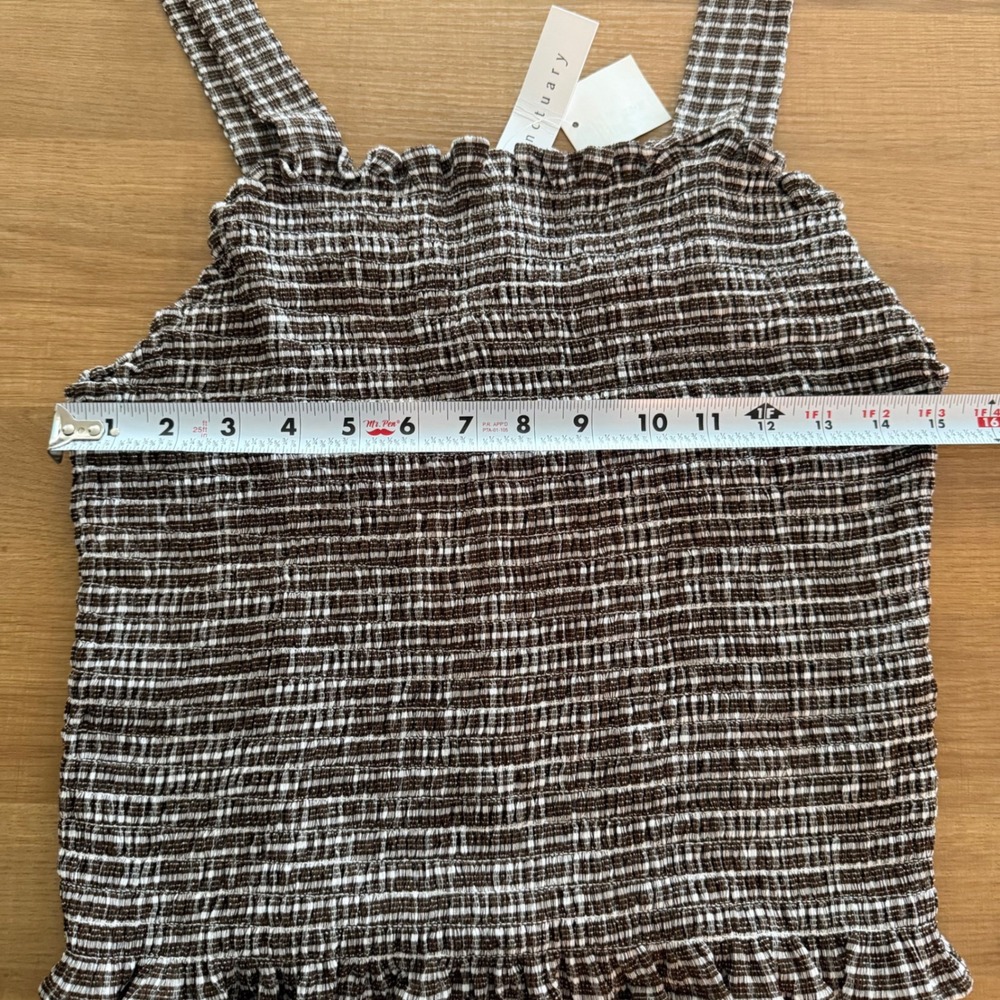 Sanctuary Smocked Gingham Tank Top Brown White Ruffle‎ XL CB2116BN6 - Picture 8 of 9